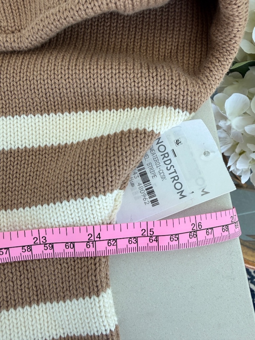 NEW Frank & Eileen Monterey Cotton Sweater in Camel Cream Stripe, Medium - Picture 8 of 10